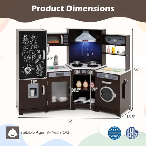 Miniatura 6 de Costzon Cocina de Esquina de Juguete con Luces, Sonidos, Gran Juego de Cocina de Pretensión con Pizarra, Microondas, Accesorios de Cocina, Juguete