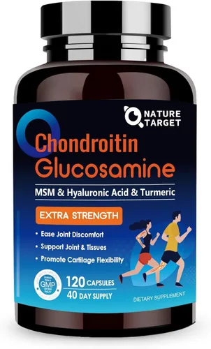 NATURE TARGET Glucosamina condroitina MSM, suplemento de apoyo articular, libre de mariscos, cúrcuma boswellia, ácido hialurónico, colágeno, calium