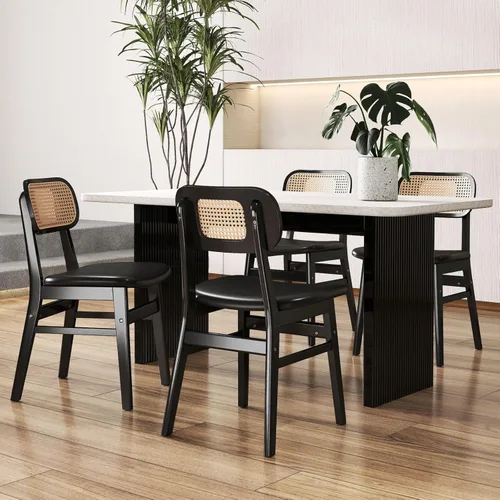 Miniatura 16 de ROCITY Juego de 4 sillas de comedor de ratán, sillas de comedor de lana de cordero blanca, sillas de cocina de madera natural, sillas de granja