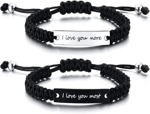 Miniatura 25 de MEALGUET Pulseras de ID Personalizadas para Parejas Grabado Personalizado Hecho a Mano Cuerda Trenzada Pulsera de Muñeca para Hombres Mujeres