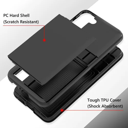 Miniatura 4 de Funda tipo cartera para Samsung Galaxy S22 con ranura para 2 tarjetas de crédito Funda a prueba de golpes Hybrid Heavy Duty Protection Armor Funda