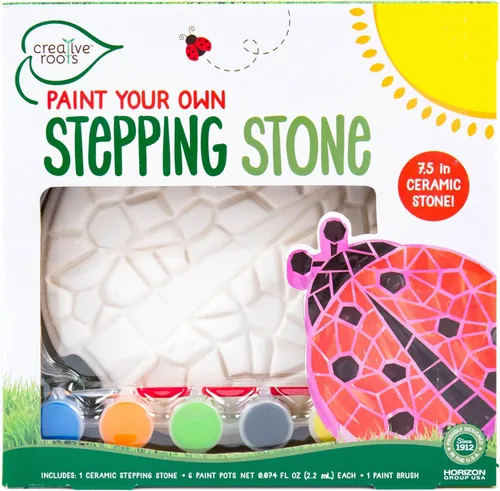 Creative Roots Piedra de Mariquita de Mosaico, Incluye Piedra de Paso de Cerámica de 7 Pulgadas y 6 Pinturas Vibrantes, Kit de Piedra de Paso para