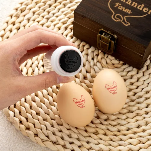 Miniatura 2 de Sellos de huevos personalizados para huevos frescos, silueta de gallina con nombre personalizado, sello de plástico de 1.18 x 2.76 pulgadas, regalo