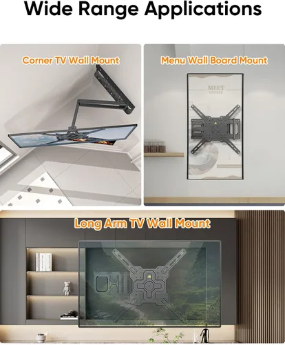 Miniatura 8 de FORGING MOUNT Soporte de TV de esquina con brazo largo de 25.6 pulgadas, soporte vertical vertical de pared para TV de movimiento completo, soporte