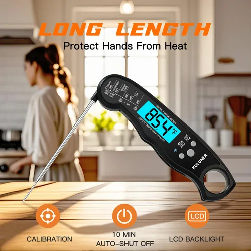Miniatura 5 de KULUNERKULUNER - Termómetro digital impermeable de lectura instantánea de carne con sonda plegable de 4.6 pulgadas