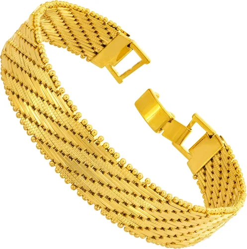 LIFETIME JEWELRY Pulsera de tejido de cesta plana vintage chapada en oro real de 24 quilates para mujeres y hombres (0.276 in y 0.512 in)