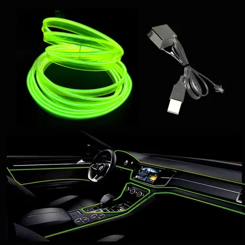 Miniatura 13 de Tira de luces LED de cable electroluminiscente azul para interior de automóvil, 6.5 pies de cable de neón con controlador USB de 5 voltios