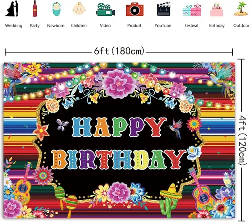 Miniatura 6 de Telón de fondo de cumpleaños mexicano para fotografía, fiesta temática, fiesta de cumpleaños, suministros de decoración, fondo de cabina de fotos