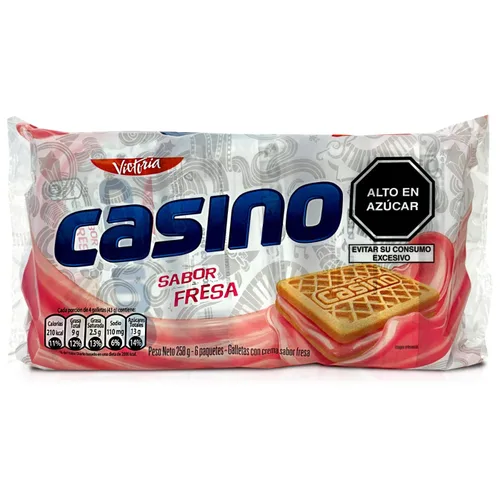 VICTORIA Casino Galleta de Vainilla Sabor Fresa 258 grs. / Galletas de Vainilla Rellenas de Crema de Fresa 10.1.