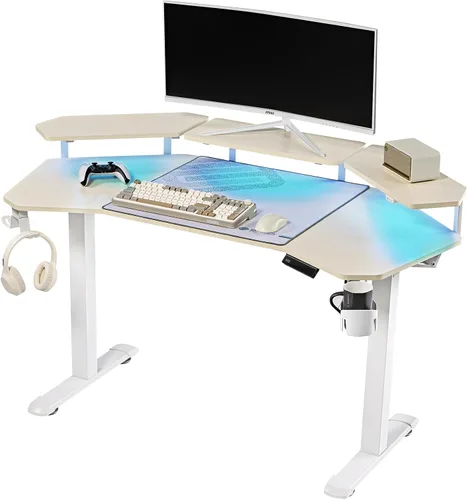 Miniatura 12 de EUREKA ERGONOMIC Aero - Escritorio eléctrico de pie en forma de W de 55 pulgadas, escritorio para juegos de computadora de altura ajustable