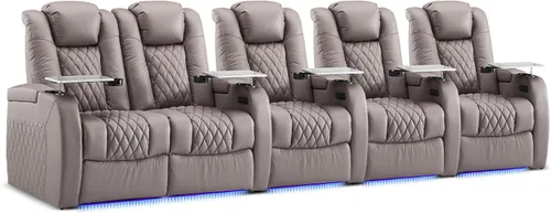 Miniatura 40 de Weilianda Asientos de Cine en Casa de Cuero de Grano Superior Silla Reclinable con Reposacabezas Eléctrico y Reclinación Asientos de Película Sofá