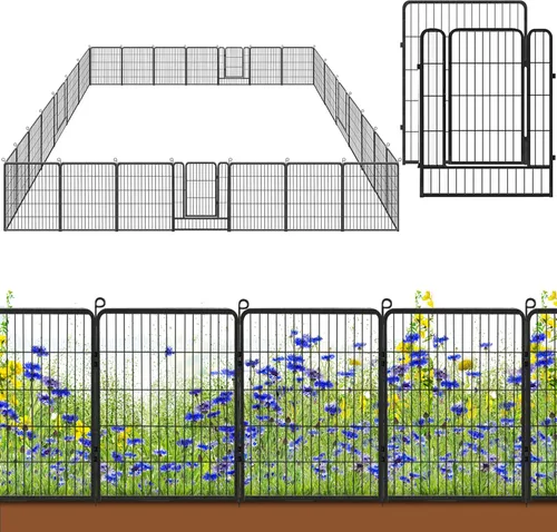 Miniatura 10 de Valla de jardín con puerta, 22 pies de largo x 32 pulgadas de alto, valla de jardín para patio, 10 paneles para perros sin excavar al aire libre