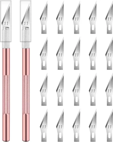 Miniatura 12 de DIYSELF Juego de 2 cuchillos Exacto para manualidades, arte y cuero - Cuchillo de precisión con 20 cuchillas #11 (negro)