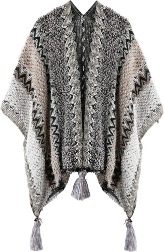 Capa tipo poncho de punto para mujer, cárdigan de punto con flecos para otoño e invierno