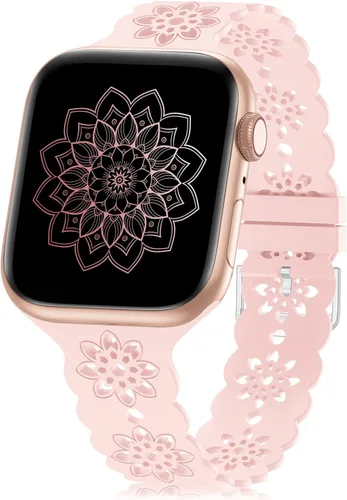 Miniatura 20 de Floral Silicone Band Compatible with Apple Watch Bands 38mm 40mm 42mm 44mm 41mm 45mm 49mm Women Men, Design Wristbands Soft Breathable Watch Bands