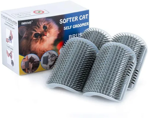 Peine de masaje de esquina de pared para gatos, cepillo masajeador perfecto con hierba gatera (4 unidades, gris)