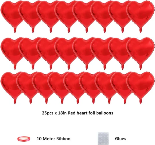 Miniatura 2 de 25 globos de Mylar en forma de corazón rojo de 18 pulgadas, decoración del día de San Valentín, decoración de fiesta de cumpleaños, boda
