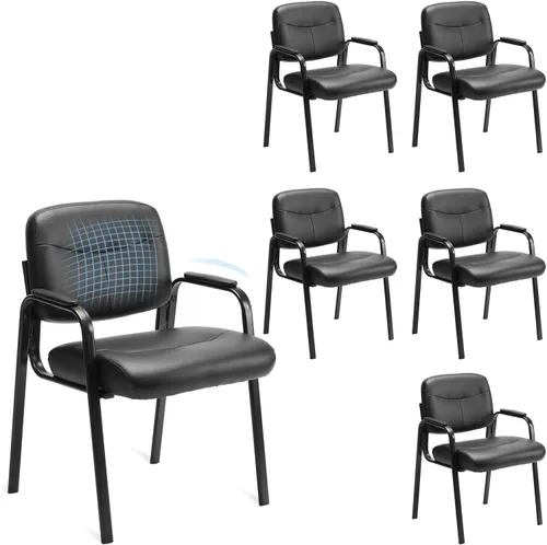 Miniatura 9 de Sweetcrispy Juego de 4 Sillas de Recepción para Invitados en Sala de Espera de Oficina, Silla Estacionaria de Cuero Sin Ruedas con Brazos Acolchados