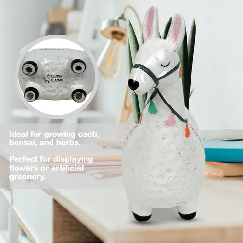 Miniatura 5 de Maceta de llama de cerámica para plantas suculentas, bonita decoración de alpaca para el hogar, oficina, 8 1/2 pulgadas de alto con agujeros