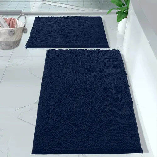 Miniatura 30 de LuxUrux Juego de 2 tapetes de baño de felpa extrasuave, material de microfibra de felpilla de 1 pulgada, color verde súper absorbente
