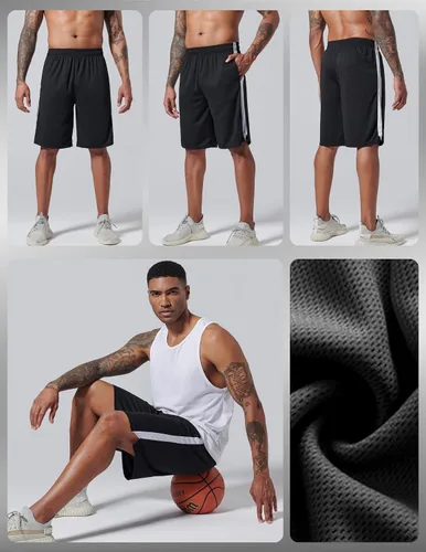 Miniatura 6 de Liberty Imports Paquete de 5 pantalones cortos de baloncesto atléticos de secado rápido para hombre, entrepierna de 9 pulgadas con bolsillos, ropa