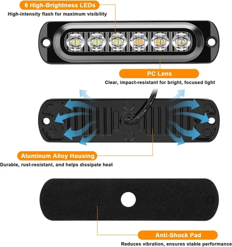 Miniatura 5 de EEEKit 10 luces LED estroboscópicas de emergencia, 6 LED ámbar blanco estroboscópico luces intermitentes de emergencia de montaje en superficie