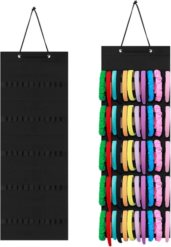 Tudomro Soporte Colgante para Diademas para Niñas Organizador de Accesorios de Cabello de Felpa con 60 Bandas Elásticas Soporte para Lazos para