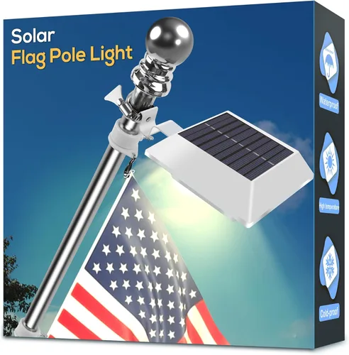 Luz Solar para Mástil de Bandera, Luz de Mástil de Bandera Blanca Cálida de 3000k Mejorada Alimentada por Energía Solar para Mástil de Bandera de 5
