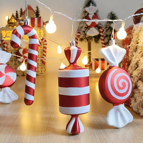 Miniatura 4 de 14 piezas de adornos colgantes de bastón de caramelo y piruleta navideños, manualidades colgantes de bastón de caramelo para árbol de Navidad