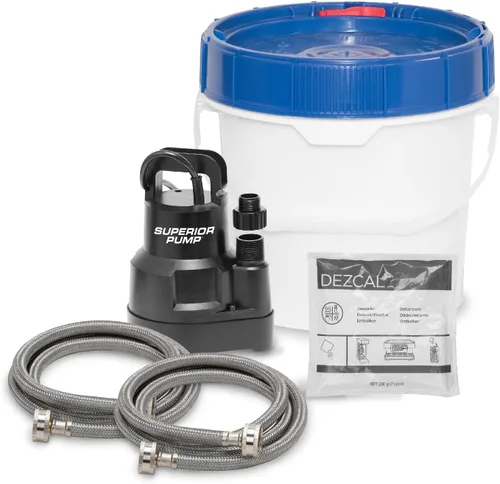 Kit de bomba descalcificadora para calentador de agua sin tanque Superior Pump 91660 con solución descalcificadora no tóxica, 3.5 galones, Deluxe