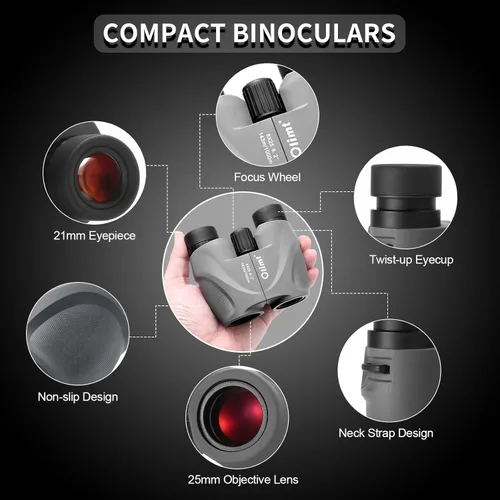 Miniatura 2 de Binoculares compactos de 8 x 25, pequeños y ligeros de mano, portátil, mini prisma BAK-4, lente ED de visión gran angular de 8.2°, óptica HD