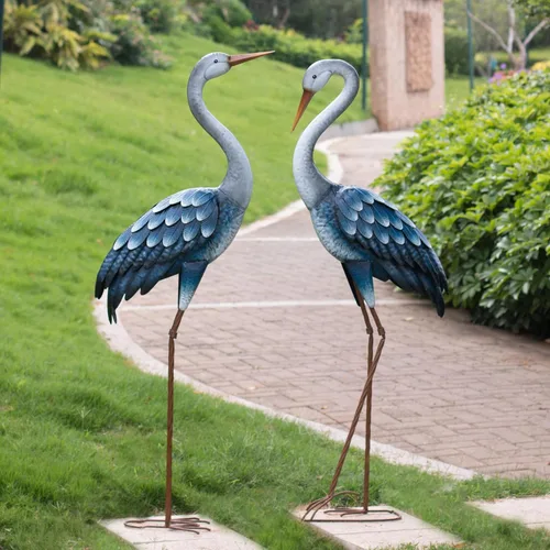 Miniatura 4 de Kircust Estatuas de Garza Azul para Exteriores Esculturas de Garza de Jardín de Metal, Arte de Patio de Pájaros Grande 47-48 Pulgadas, Juego de 2