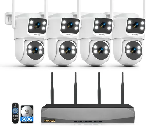 OOSSXX Sistema de cámara de seguridad inalámbrica de doble lente de 4 MP, NVR WiFi de 16 canales con 4 cámaras, 4 antenas un 55% más de alcance,