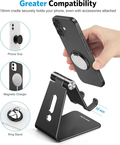 Miniatura 5 de OMOTON Soporte ajustable para teléfono celular, base soporte para teléfono de escritorio de aluminio C2, compatible con iPhone 15, 14, 13, XS, XR, 8