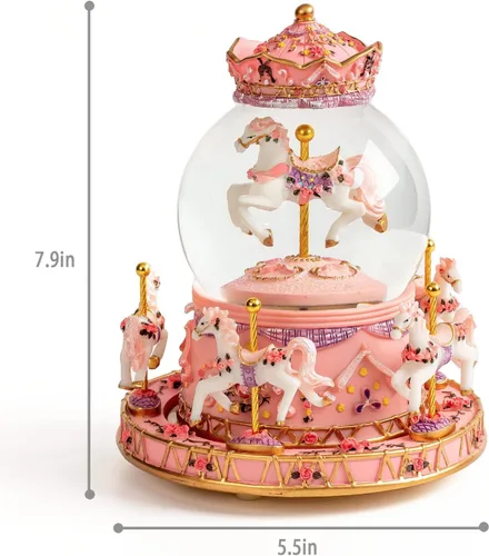 Miniatura 5 de Carrusel envuelto para regalo, caballo, unicornio, caja de música, globo de nieve, luces LED que cambian de color para mujeres, niños, niñas, mamá