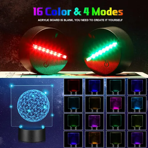 Miniatura 4 de Riakrum Base de luz LED de 12 piezas con hoja de acrílico transparente 3D lámpara LED de noche base de visualización de 16 colores y 4 modos