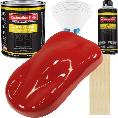 Miniatura 31 de Restoration Shop - Pintura de esmalte acrílico Monza Red para autos - Kit completo de pintura de galón - Recubrimiento profesional de alta Rojo