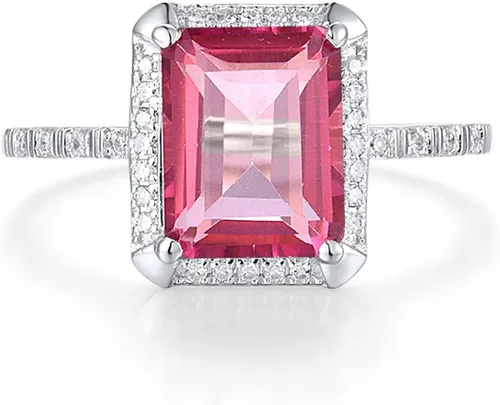 Miniatura 2 de Santuzza Anillo de oro macizo de 10 quilates con piedras preciosas solitarias para mujer