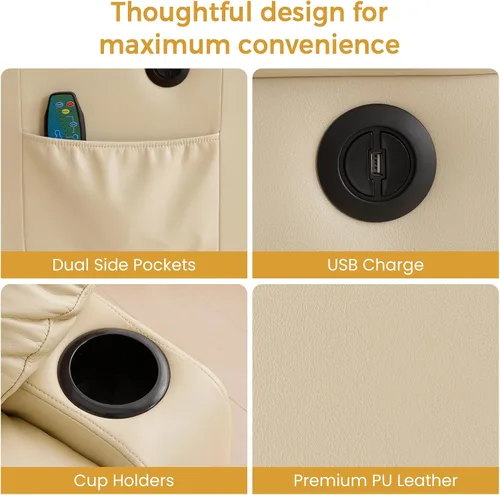 Miniatura 5 de PARKOL Silla reclinable eléctrica para ancianos y personas mayores, sillón reclinable eléctrico de cuero transpirable con masaje por vibración