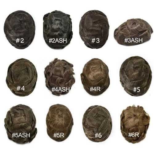 Miniatura 57 de Toupee para hombres nudos blanqueados hombres toupee hairpieces europeo virgen sistema de reemplazo de cabello humano suave encaje francés hombres