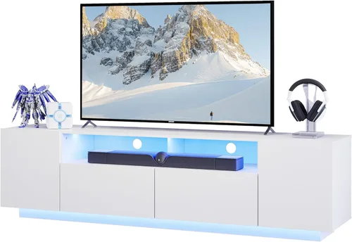 Miniatura 11 de WLIVE Moderno soporte de TV para TV de 65 pulgadas, centro de entretenimiento con estantes abiertos ajustables y luces LED RGB, consola multimedia