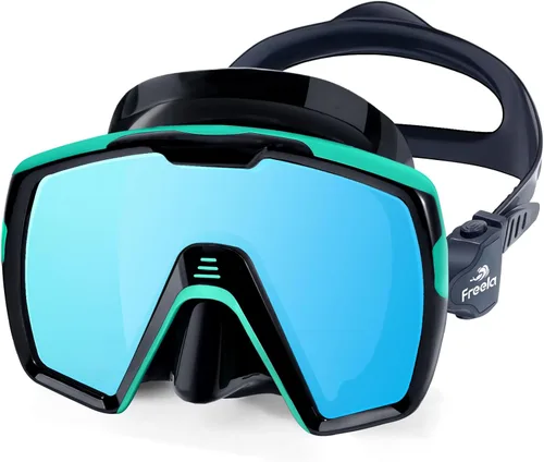 Freela Gafas de natación para adultos con cubierta para la nariz, vidrio templado, antivaho impermeable, 180°, visión amplia transparente, para