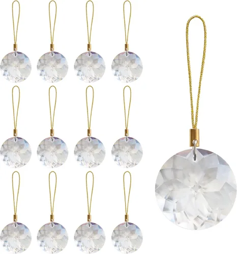 12 bolas de Navidad de cristal de 1.18 pulgadas, mini flor redonda de prisma para decoración de árbol de Navidad, adorno colgante para boda, fiesta,