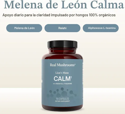 Miniatura 3 de Real Mushrooms Calm Lions Mane Cápsulas (90 unidades) – 400 mg extractos corporales fructíferos de melena de león orgánicos, 200 mg de Reishi