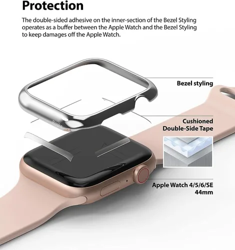 Miniatura 6 de Ringke Estilo bisel para Apple Watch Series 6, 5, 4 (1.732 pulgadas), SE 3, 2, 1 (1.732 pulgadas), marco de acero inoxidable con estilo antiarañazos