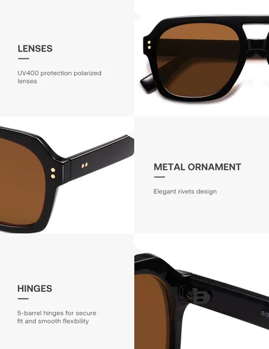Miniatura 4 de SOJOS Lentes de sol polarizados retro gruesos estilo aviador para mujeres y hombres, gafas cuadradas de piloto grandes, modernas y audaces SJ2385
