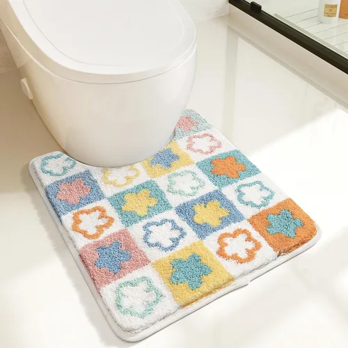 Miniatura 10 de Bonito tapete para inodoro en forma de U, de microfibra ultra suave, antideslizante, absorbente de agua, lavable a máquina, tapete de ducha de 20 x