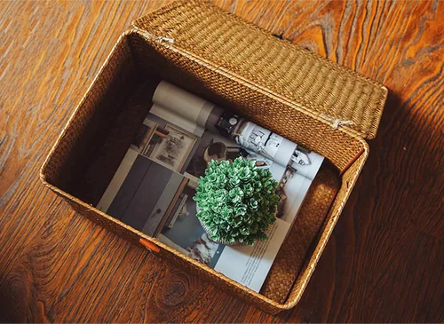 Miniatura 6 de Yesland Cesta de almacenamiento de ratán de hierba marina tejida a mano, 11.5 x 7.5 x 5 pulgadas, contenedor organizador de maquillaje rectangular