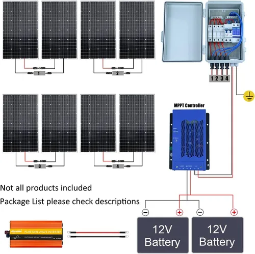 Miniatura 2 de Sistema solar de 960 vatios y 12 voltios fuera de la red: 8 paneles solares de vidrio monocristalino de 120 W + caja combinadora de 4 cuerdas +