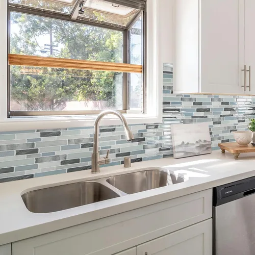Miniatura 5 de LONGKING Loseta en muro adhesiva para cocina con diseño de mármol (10 azulejos)